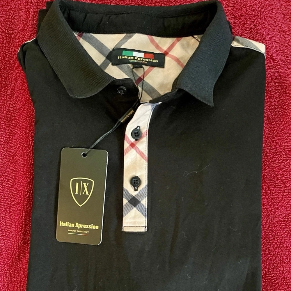 NWT-fine Italian Designer Polo By Italian expression Black Sz-med short sleeve